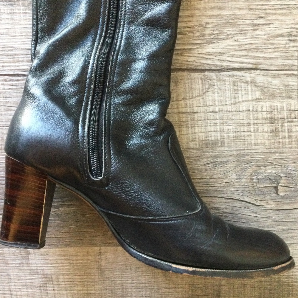 Vintage black leather tall boots - Picture 11 of 16